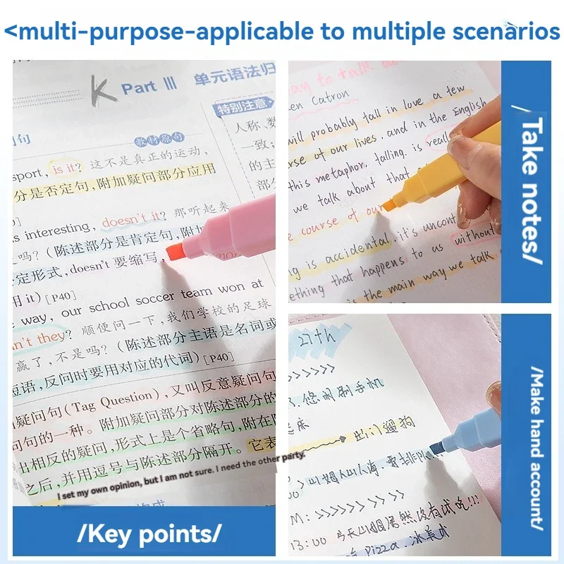6 개/대 더블 헤드 형광 형광펜 마커 학생을위한 파스텔 드로잉 펜 학교 사무용품 귀여운 문구