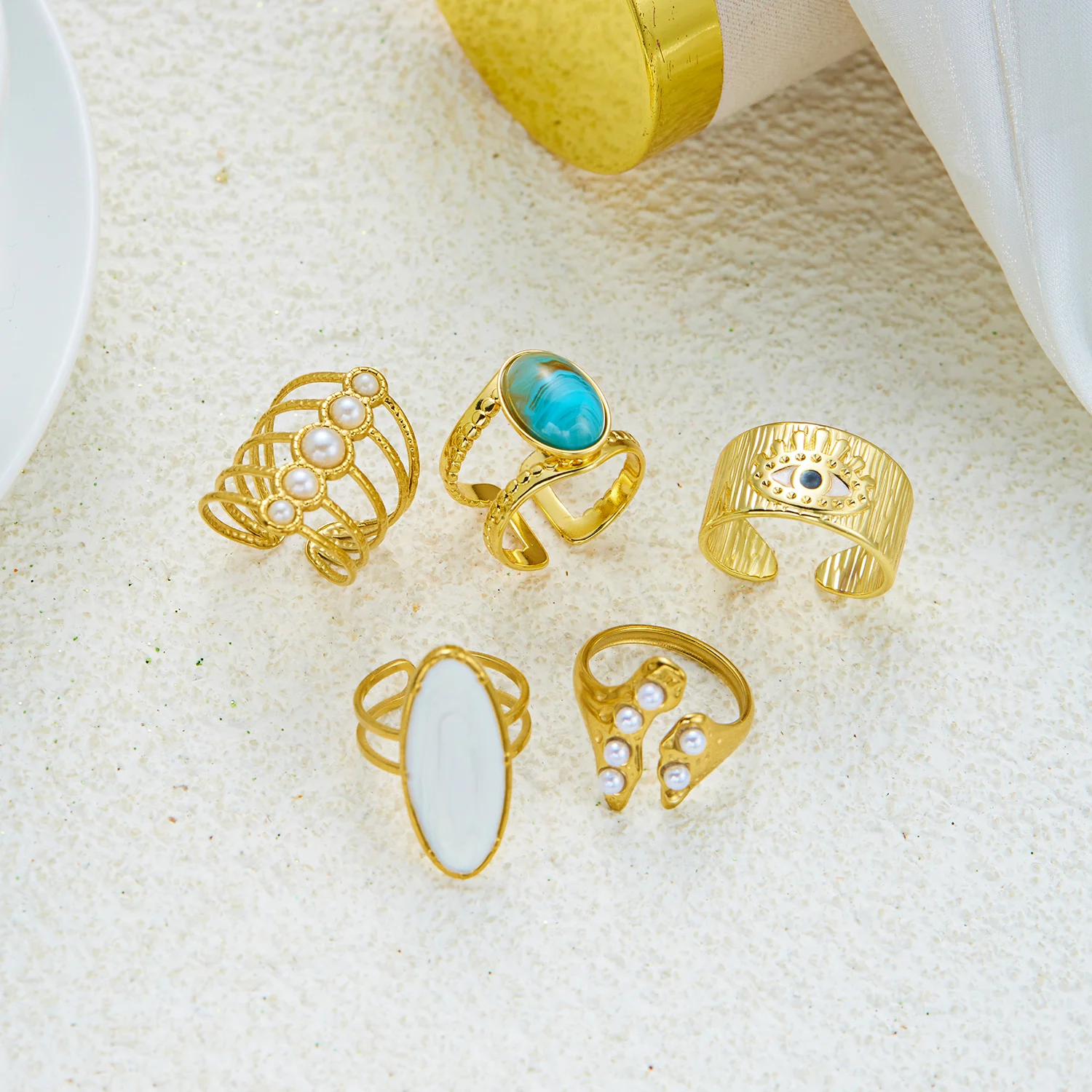Women's Retro Gold Plated Evil Eye Stackable Ring, Trendy