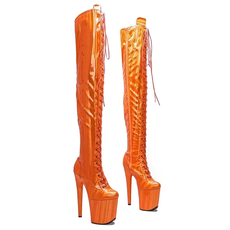 

Fashion Women 17CM/7inches PU Upper Plating Platform Sexy High Heels Thigh High Boots Pole Dance Shoes 121