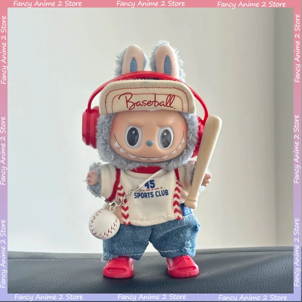Honkbal Sport Uniform Cap Hoofdtelefoon Bal Bat Schoenen Kleding Set voor V1 V2 V3 Labubu Mini Pluche Pop Kleding Mode Accessoires