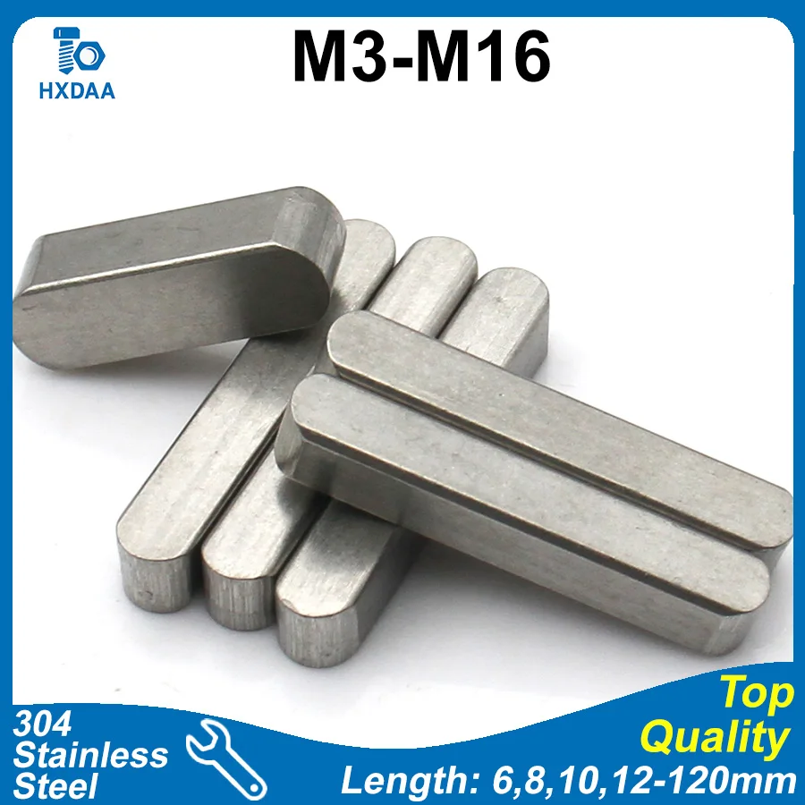 1-10 Piezas M3 M4 M5 M6 M8 M10 M12 M14 M16, Chaveta Paralela de Acero Inoxidable 304 con Extremo Redondo y Radio, Estándar GB1096, Barra Cuadrada