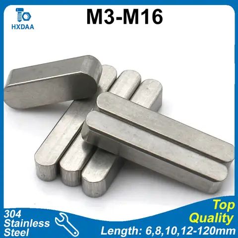 1-10pcs M3 M4 M5 M6 M8 M10 M12 M14 M16 304 Stainless Steel Parallel Key Round End with Radius GB1096 Standard Square Bar Stock