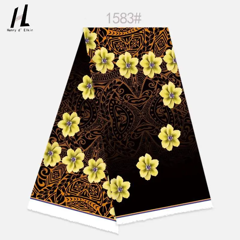 Bild 3: Lebendiges Frangipani-Blumenmuster mit Tribal-Design, Digital Bedruckter Polyesterstoff für Mumu-Kleider, Sarongs