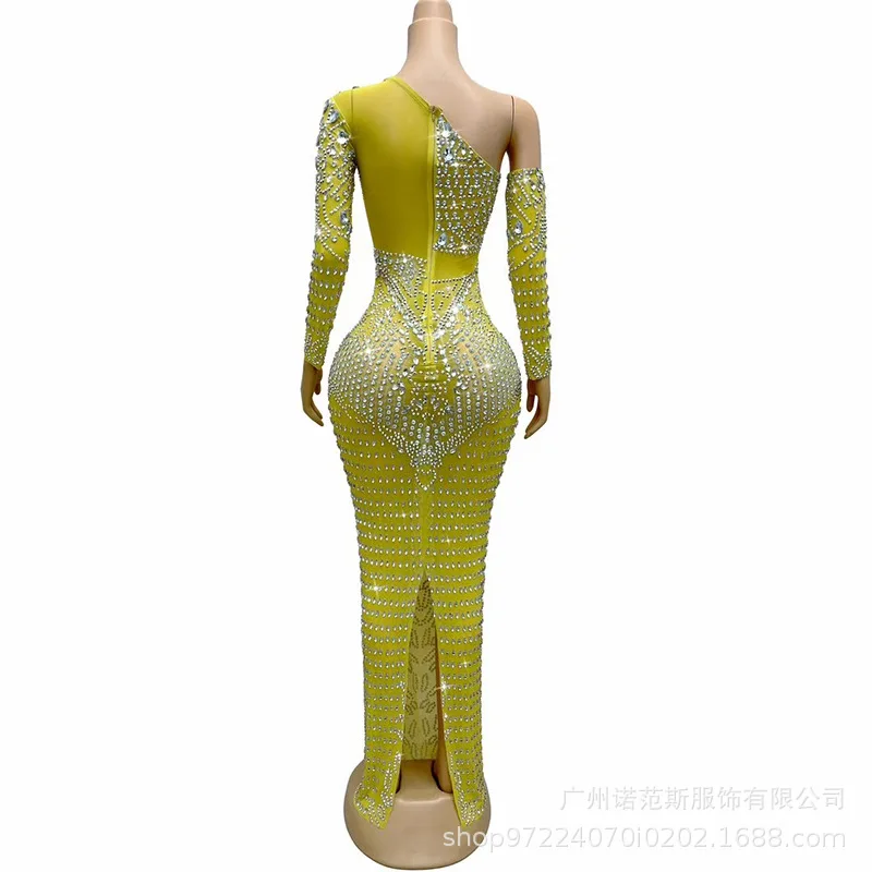 Mode One-shoulder Temperament Taille Jurk Matcha Groen Resort Wind Strand Rok Jaarvergadering Gastheer Jurk Ballkleid Luxuskleid