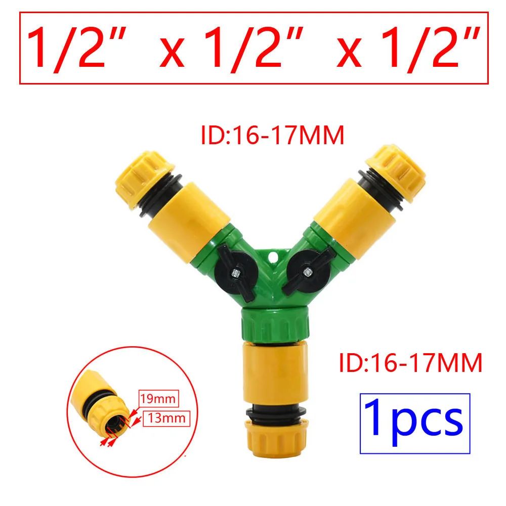 16mm 1/2 3/4 Inch Y Connector 2/3-Way Garden Tap Hose Water Splitter With Nipple Quick Connector Garden Irrigation Valve