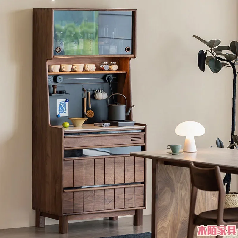 North American Black Walnut Solid Wood Narrow Side Cabinet Nordic Simple Integrated Living Room Dining Storage Locker