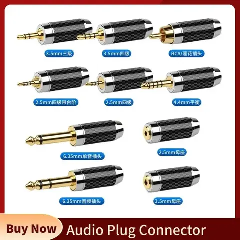 Conector RCA de fibra de carbono chapado en oro, Conector de Audio, altavoces, Terminal macho y hembra, 2,5, 3,5, 4,4mm, 6,35mm