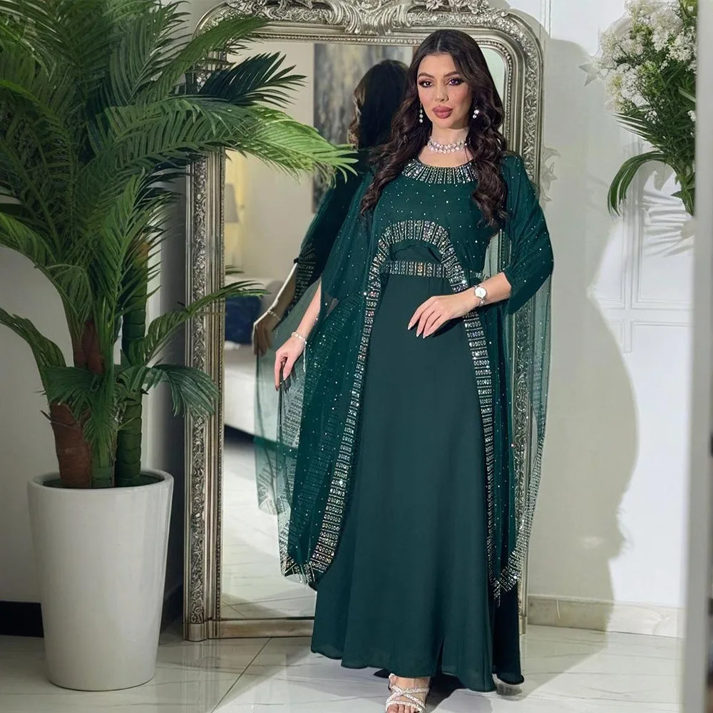 Xqy 500386   Dubai Arabische Damen Abaya Diamant Set Kleid Abendkleid Robe Langes Kleid Robe Abaya Ramadan Dubai Luxus Islam Elegant