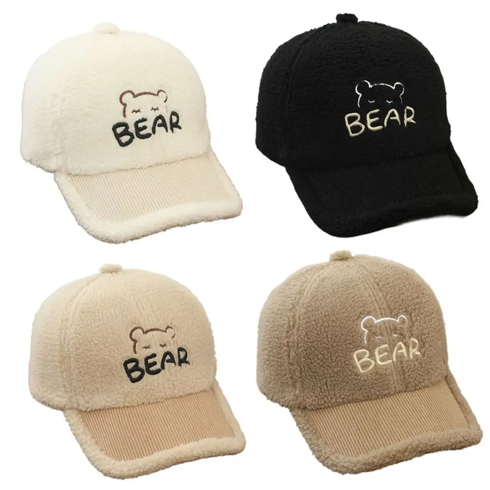 

Warm Material Baseball Hat Lamb Fleece Peaked Style Duck Cap Bear Embroidered Bear Embroidered Cap Accessories