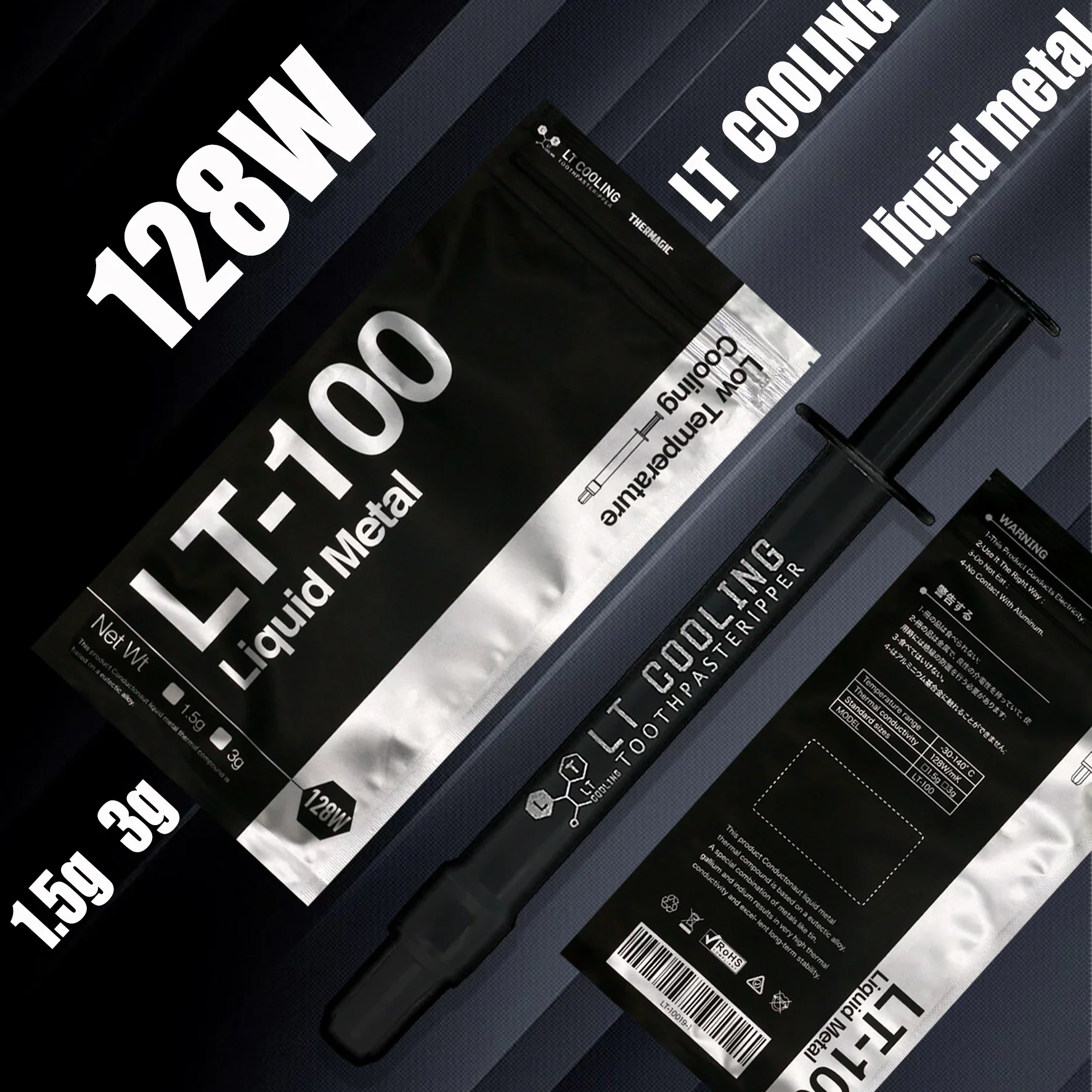 LT-100 Liquid Metal Thermal Conductive Paste Grease, 128W/MK, 1.5G, 3G, for CPU, GPU Thermal Paste Cooling