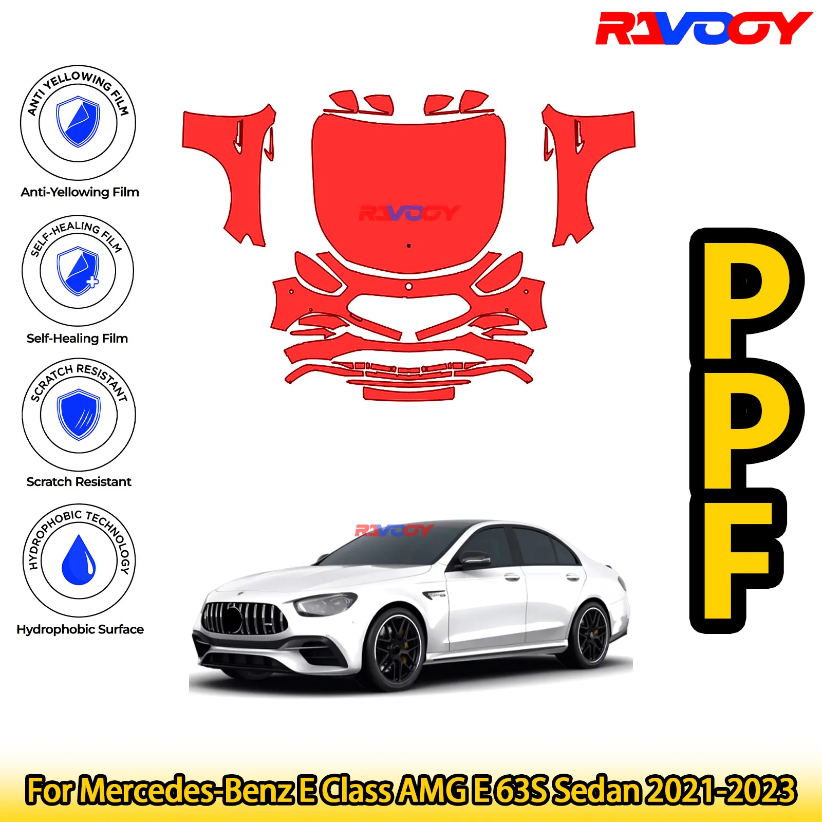 

Для Mercedes-Benz E Class AMG E 63S Sedan 2021-2023 глянцевая матовая черная предварительно вырезанная передняя защитная пленка PPF Kit
