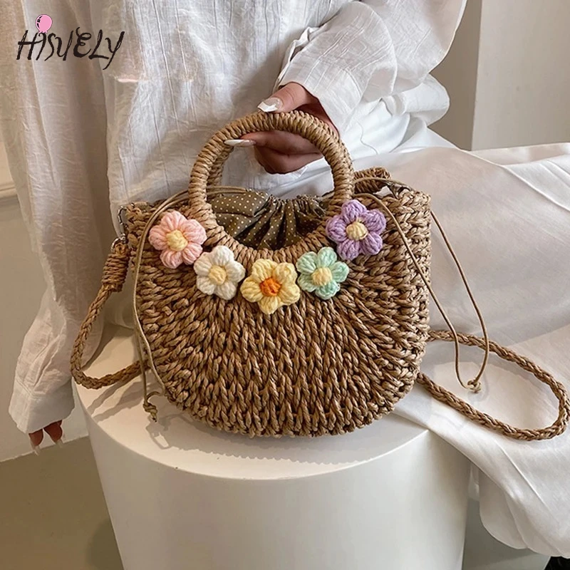 

2025 New Straw Tote Bags Women Summer Hand-Woven Rattan Bag Handmade Woven Purse Wicker Beach Bag Bohemia Handbag Holiday Bolsos