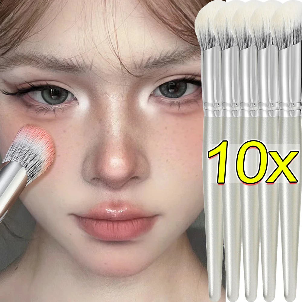 10/51Pcs pennello per trucco in lana evidenziatore a testa obliqua Blush Concealer pennelli per miscelazione cosmetica contorno viso strumento per il trucco di bellezza