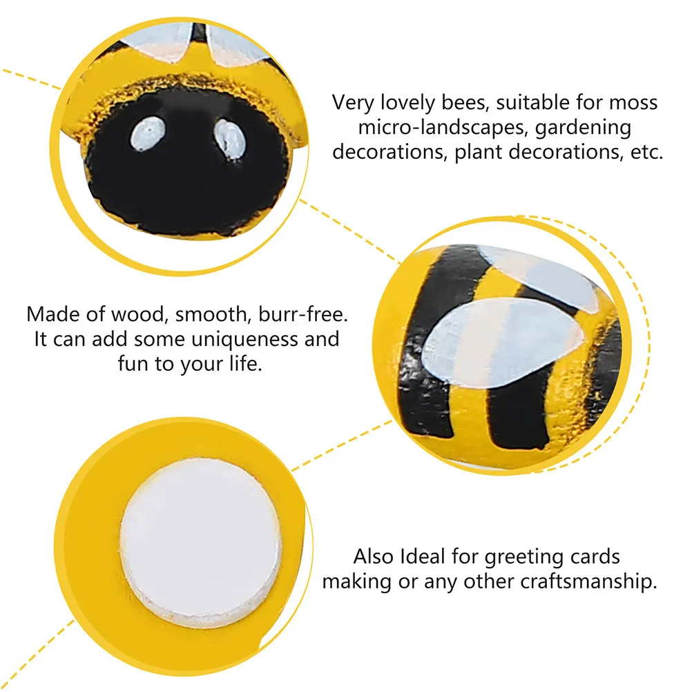 

150Pcs Wooden Bee Ornament Set for Micro Landscape Decoration Mini Craft Bee Decor for Garden Moss Terrarium Jewelry Clothing