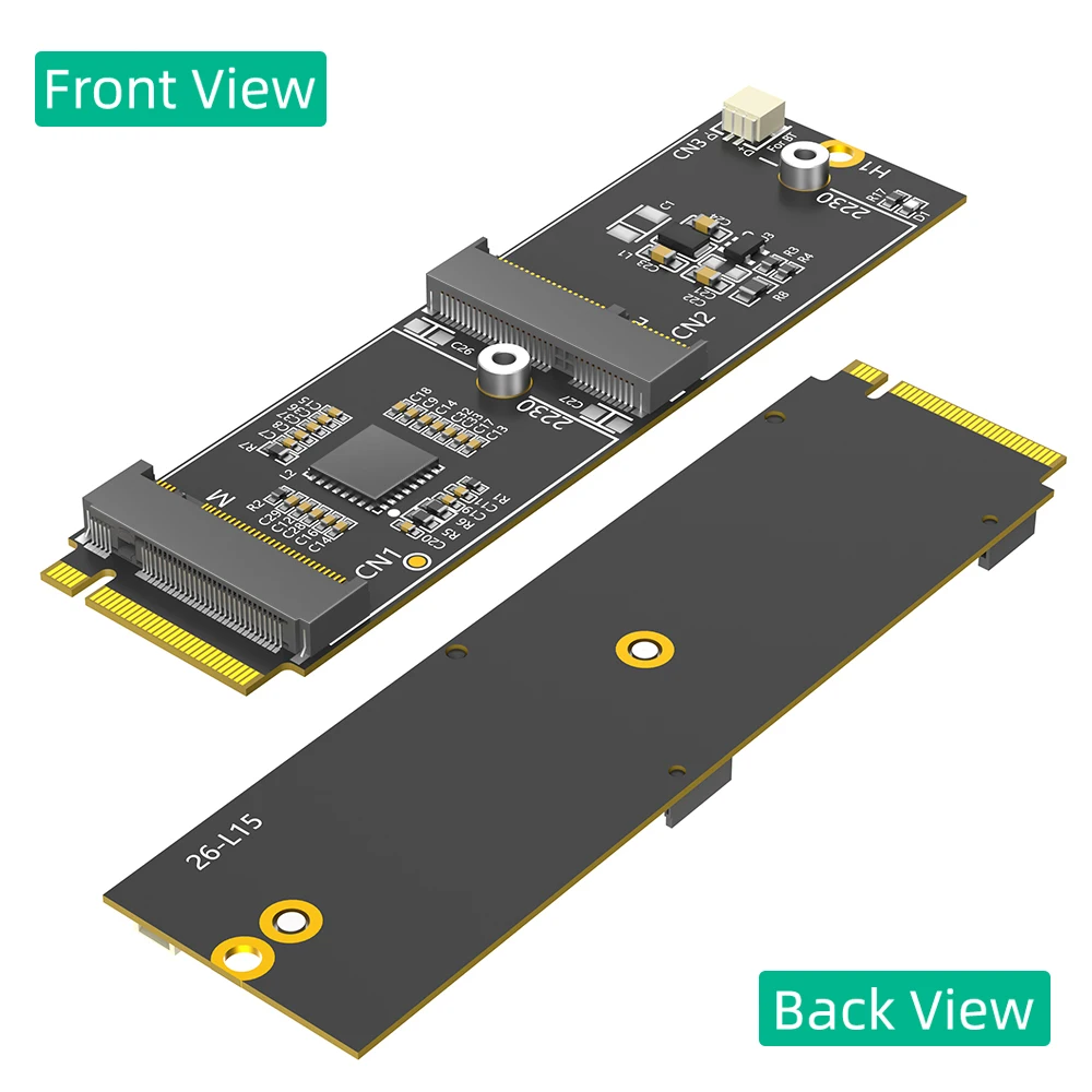 M.2 (Key-M) NVMe to Dual M.2 Adapter Card PCIe Bus Compatible, Adds WiFi/Bluetooth & Extra NVMe Slot to M.2 NVMe Port