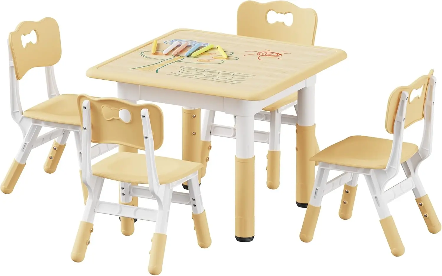 Kids Table and 4 Chairs Set, Height Adjustable Toddler Table and Chair Set, Graffiti Desktop, Classroom/Daycare/Home, Ch