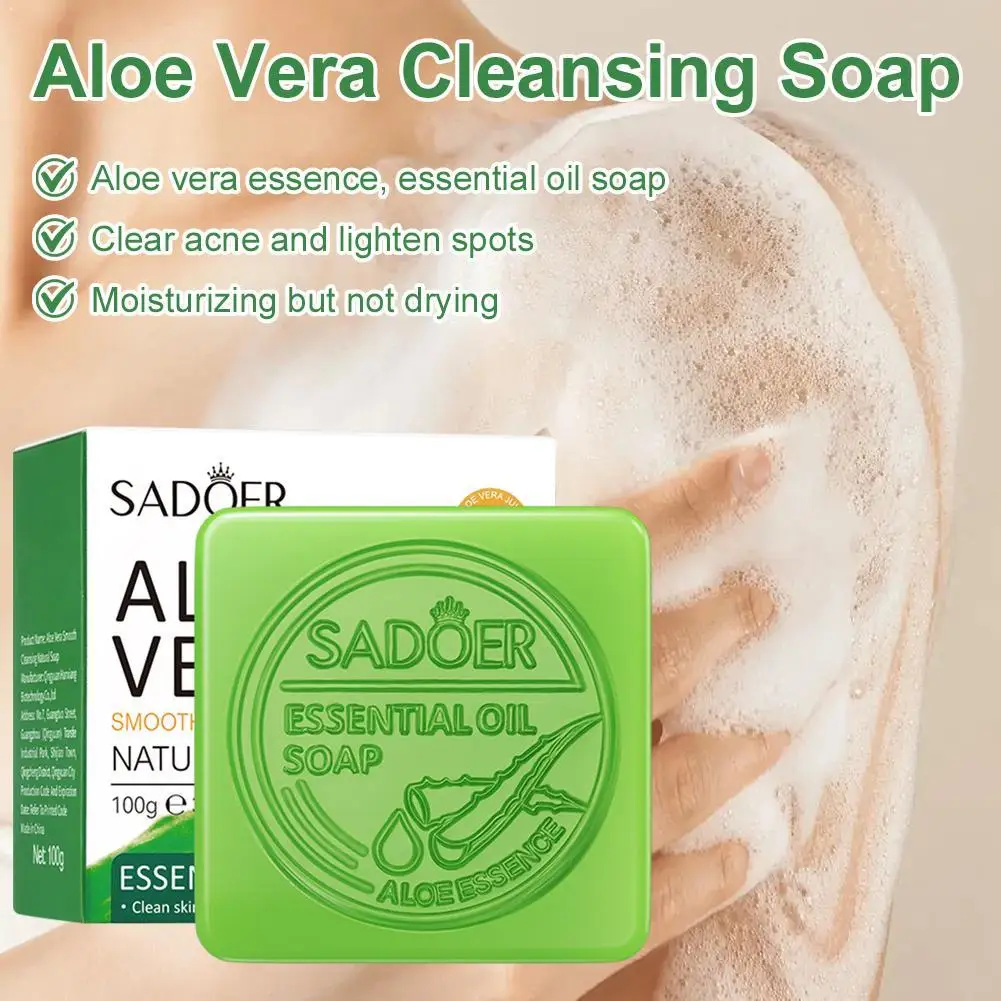 

New SADOER Aloe Vera Smooth Cleansing Natural Soap Cleansing Smooth Oil Control Handmade Essential Oil Soap 100g
