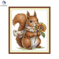 Joy Sunday The Squirrel Pattern Cross Stitch Kit 14CT 16CT 11CT White Count Canvas Set DIY Haft Home Decor Gifts