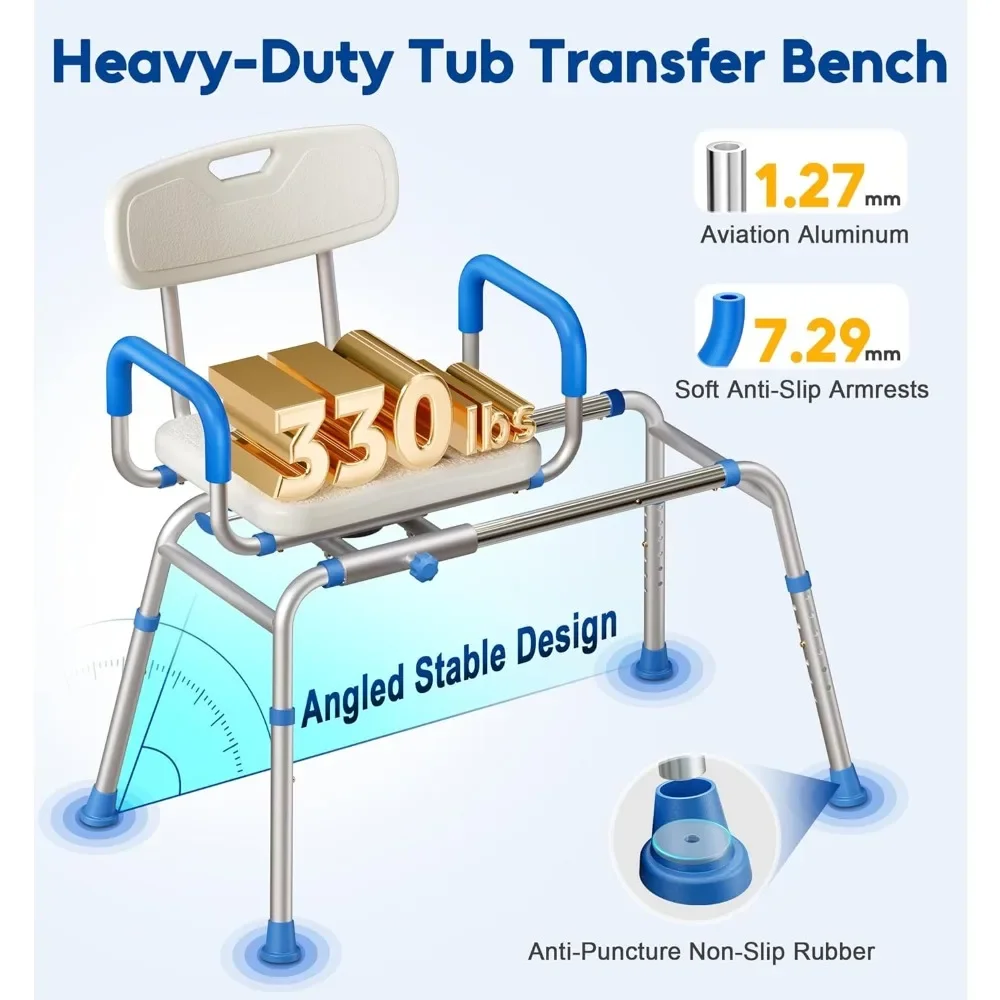 FSA/HSA kursi mandi geser, memenuhi syarat dengan kursi putar 360 ° ekstra lebar bangku Transfer bak 330lbs lengan anti-selip & empuk