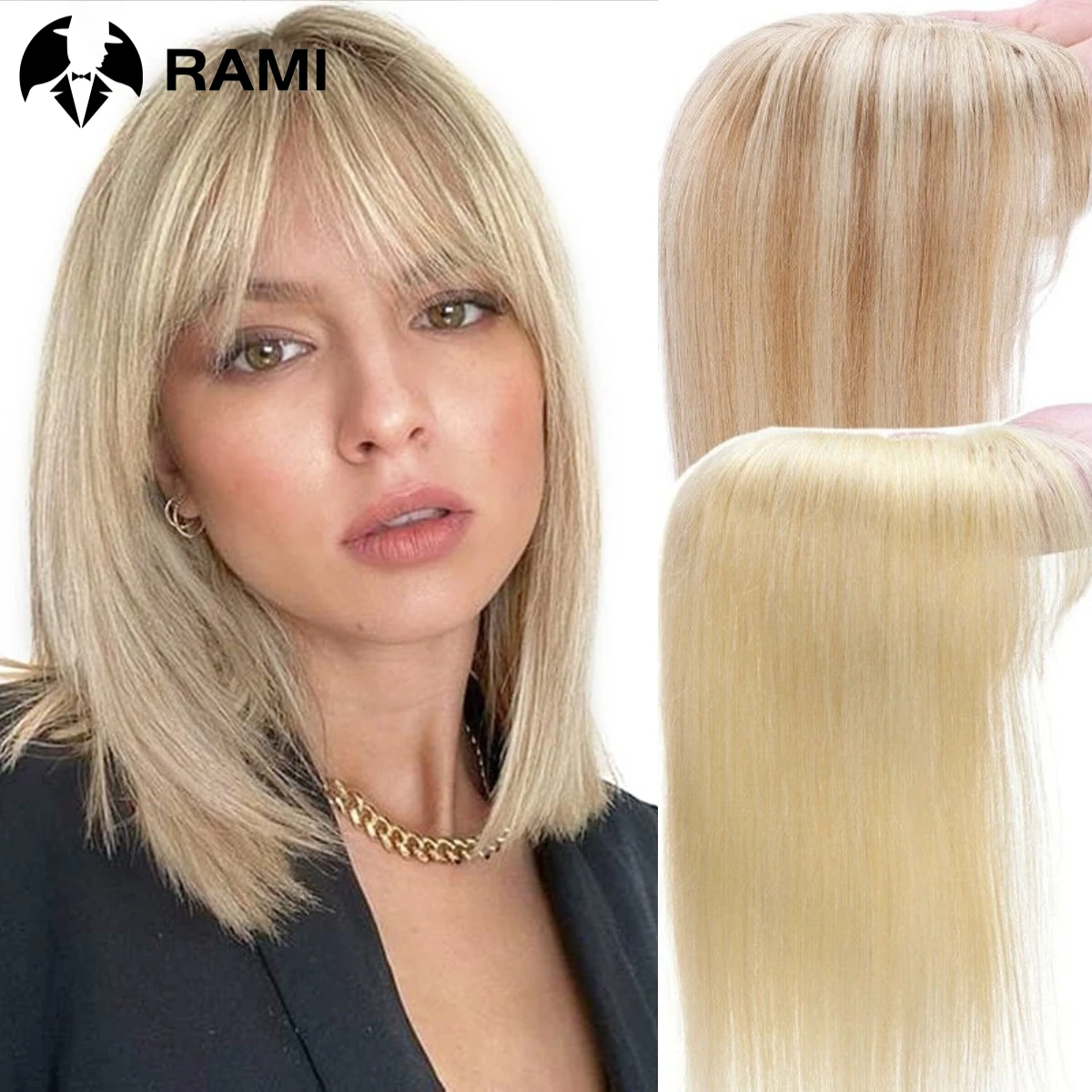 Topper de cabelo natural com franja para mulheres, acessórios para cabelo humano, grampos retos, postiços para senhora