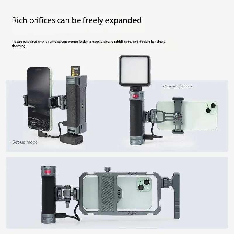 ملحقات كاميرا بمقبض واحد من Leaplight لهاتف iphone 15PRO/16PRO MAX لفيديو VLOG Selfie قابل للتوسيع مع ميكروفون