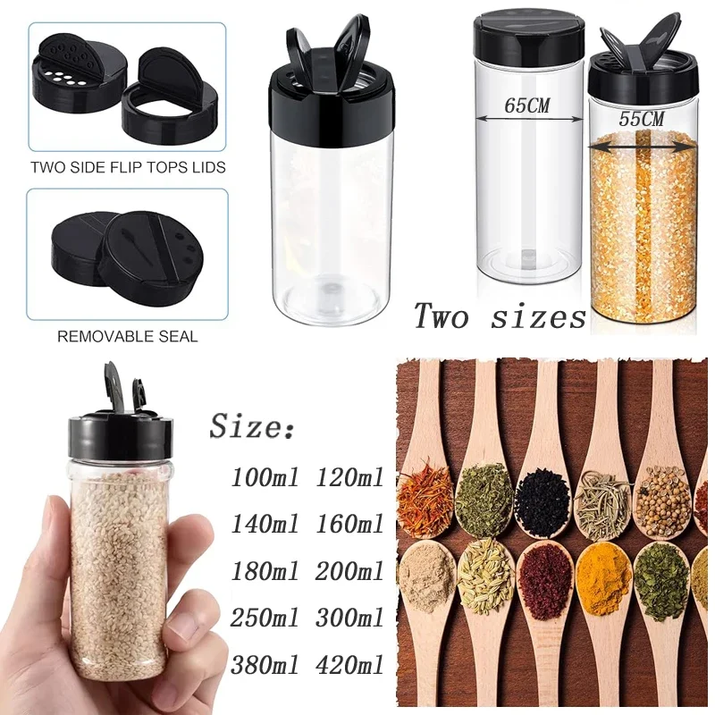 1Pcs Clear Plastic Spice Jar 100ml-420ml Kitchen Spice Organizer Powder Dispenser Bottle Empty Pepper Shaker Seasoning Container