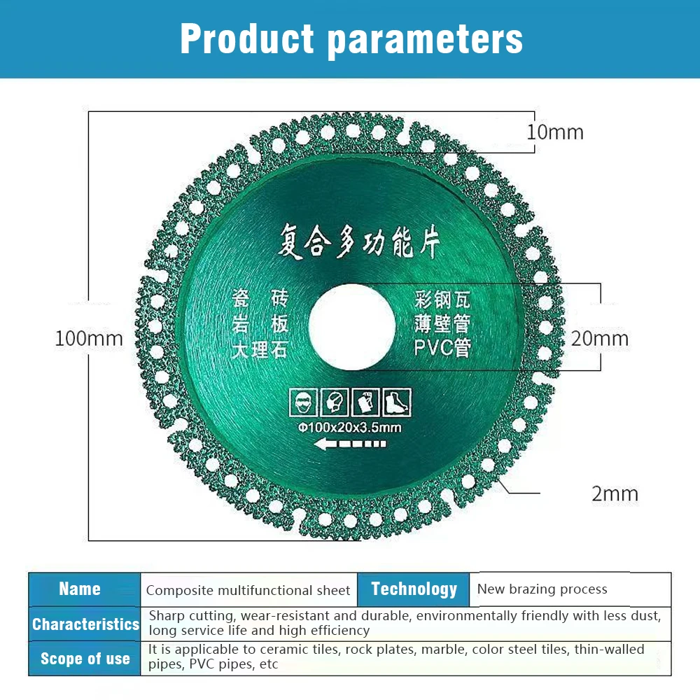 3PCS Multifunctional Compound Saw Blade Set 4 Inch Diamond Brazed For Stone Aluminum And Metal Cutting Tools