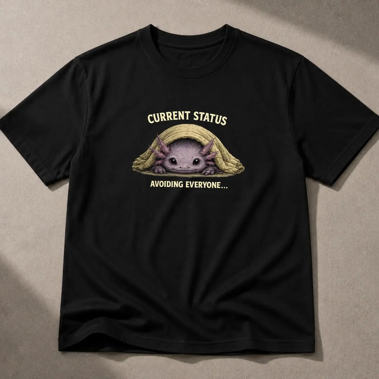 Current Status Avoiding Everyone Cute Axolotl Funny Sarcastic T shirt Introvert Casual vintage Washed Comfortable Slightly