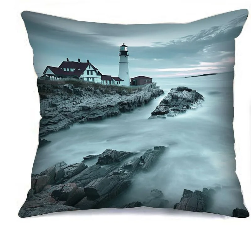 Lighthouse Scenes Coastal Double-sided Printed pillow cover Short plush Suitable living rooms bedrooms sofas throw cushion cover