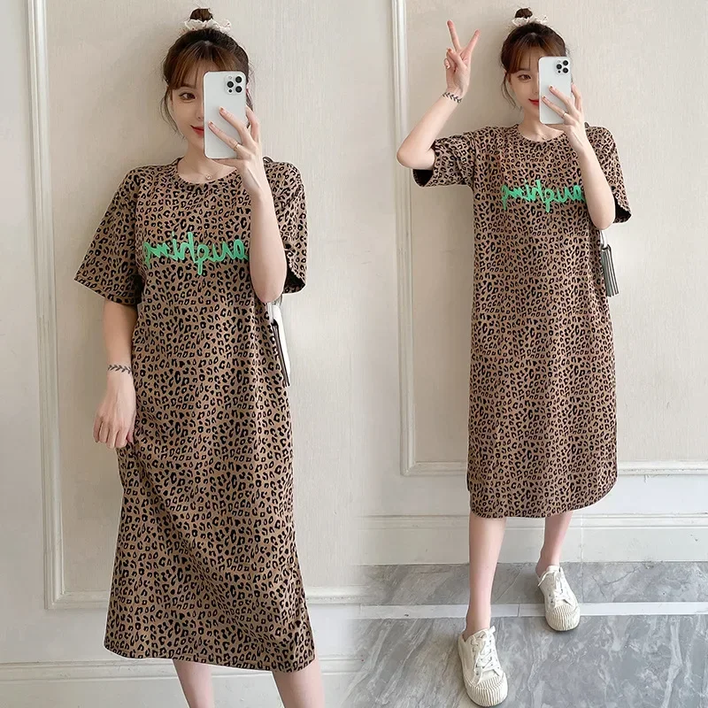 Fashion Maternity Dresses Photography Props Leopard Pregnancy Dress Long Sleeve Maternity Clothes for Pregnant Women Dresses