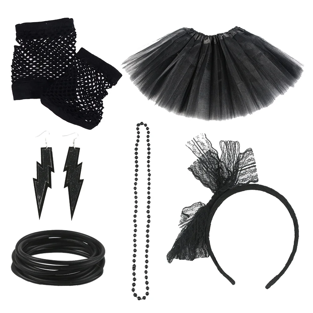 

17 шт., аксессуары для платья в стиле ретро, неоновый танцевальный костюм, праздничный комплект 80-х годов, сексуальные перчатки, винтажные рыболовные сети, необычные Хэллоуин