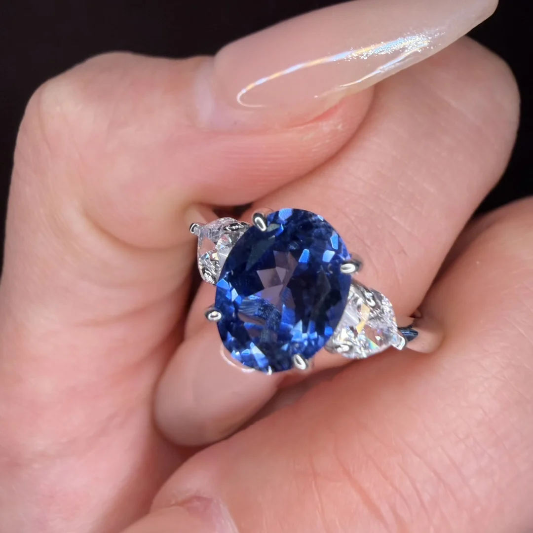 Lab-Grown Cornflower Blue Spinel Statement Ring Fine Jewelry 925 Sterling Silver Engagement Daily Luxury For Men And Women