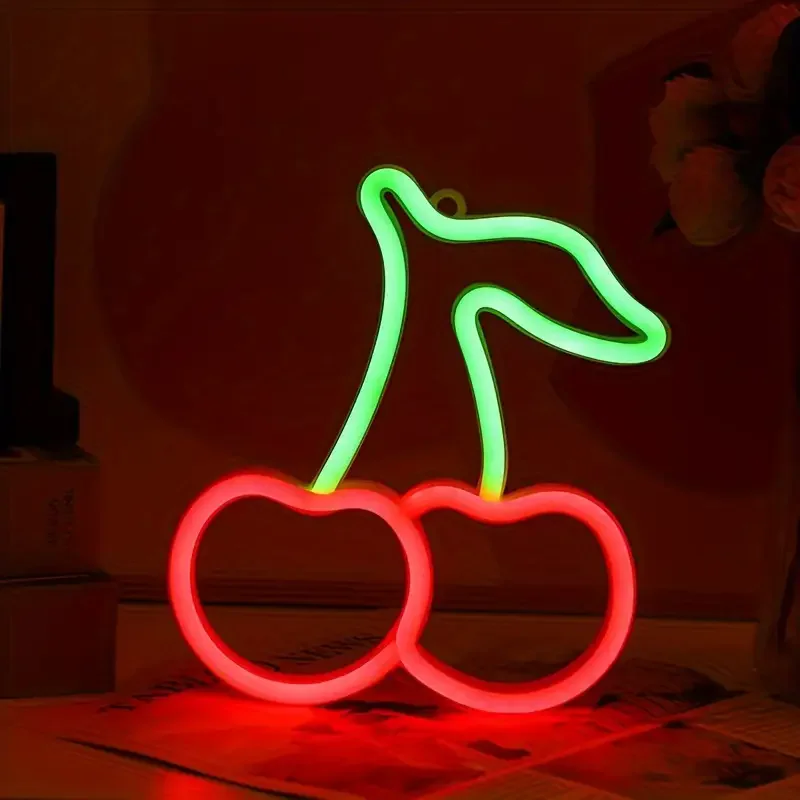 Cherry LED Neon Sign USB/Battery Powered LED Light for Bedroom Room Decoration Gift Night Light Decoration Holiday Decor