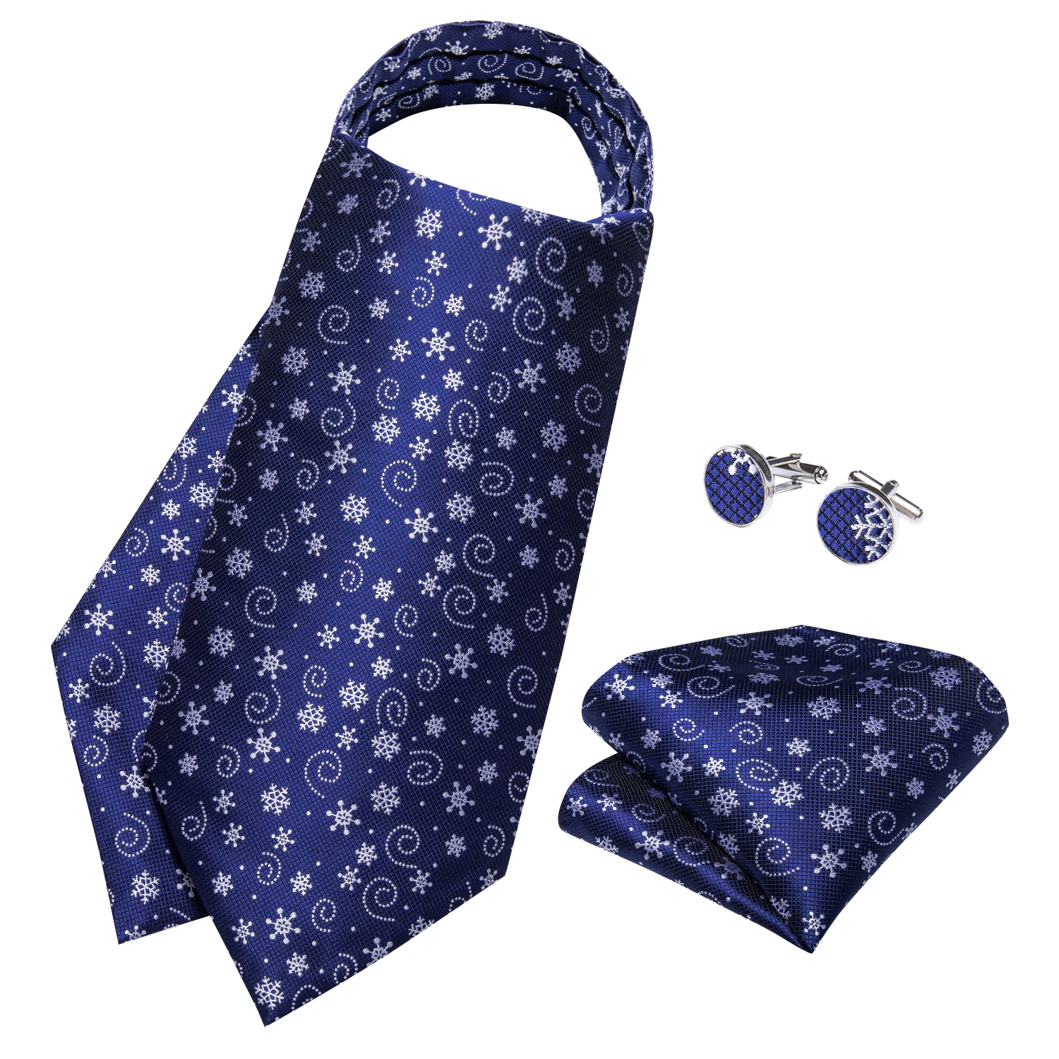 DiBanGu gemelos cuadrados de bolsillo de estilo británico para hombre, corbata azul de copo de nieve, regalo de corbata de seda de caballero, Navidad, Ascot, fiesta