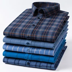 Autumn Plaid Thick Flannel Shirt Men's Long Sleeve 100% Pure Cotton Fashion Single Patch Pocket Design Young Standard-Fit