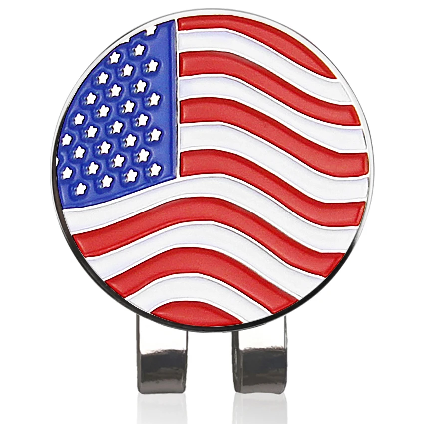 Golf Ball Marker with Magnetic Hat Clip Golf Accessories Removable Attaches Easily to Golf Cap Gift for Golfers American Flag