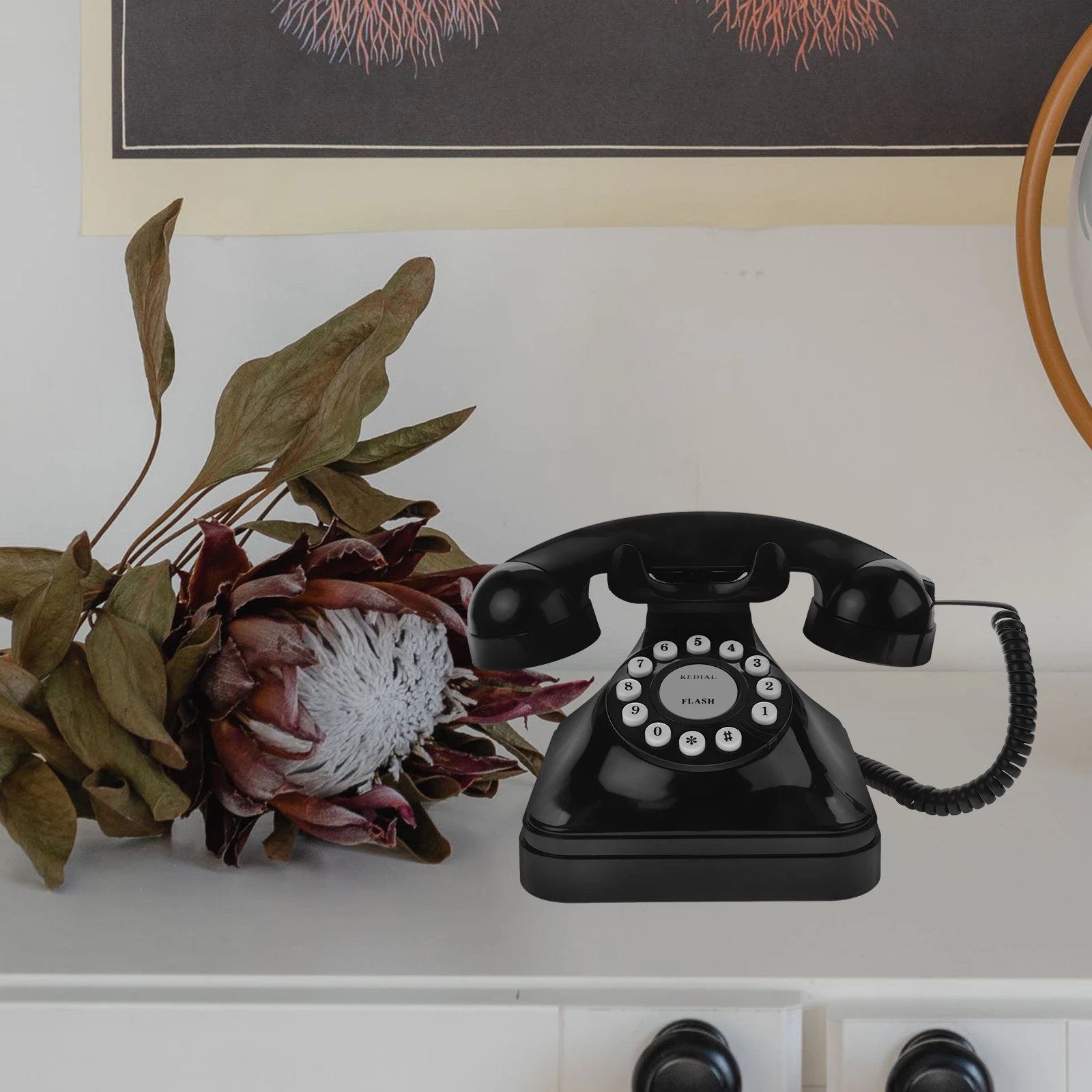 

Retro Vintage Desk Phone for Home Office Cordless Landline USB Rotary Dial Classic Design Decorative Item