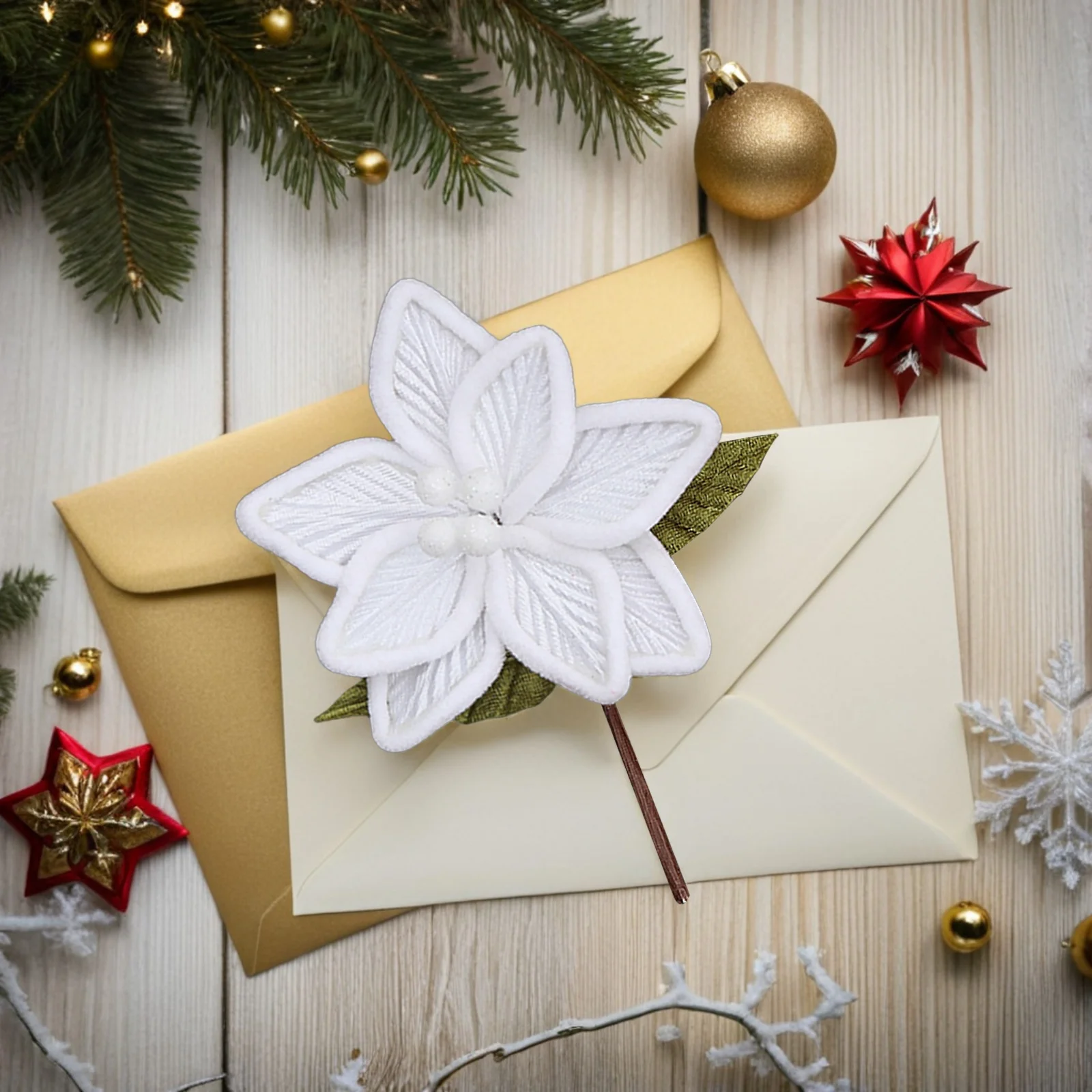 

4Pcs Artificial Holiday Poinsettia Flowers Double Layer Christmas Tree Decorations Indoor Outdoor Faux Xmas Floral Ornaments