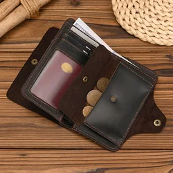 High Quality Genuine Leather Card Wallet Men Women Genuine Leather 3 Folds Short Wallet Multi Cards Slots Button Man Purse
