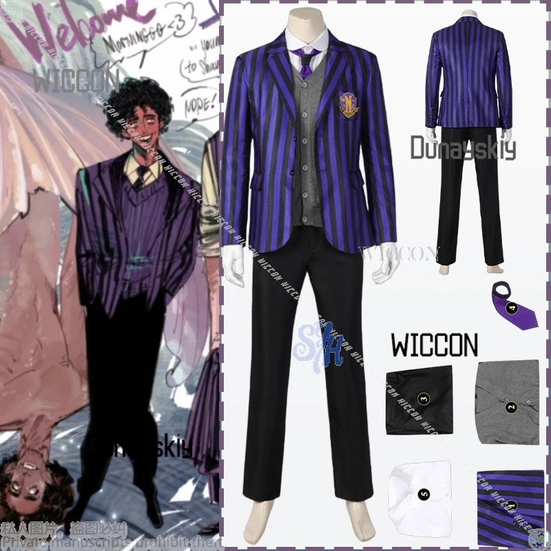 

Anime Moreee Cosplay Eugenee Ottingerr Costume British Style School Uniform DK Purple Striped Coat Halloween Party