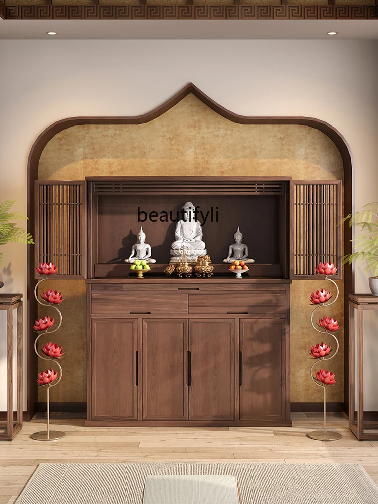 Black Walnut Buddha Shrine New Chinese Style Clothes Closet Buddha Shrine   Hall Bodhisattva  Cabinet Household