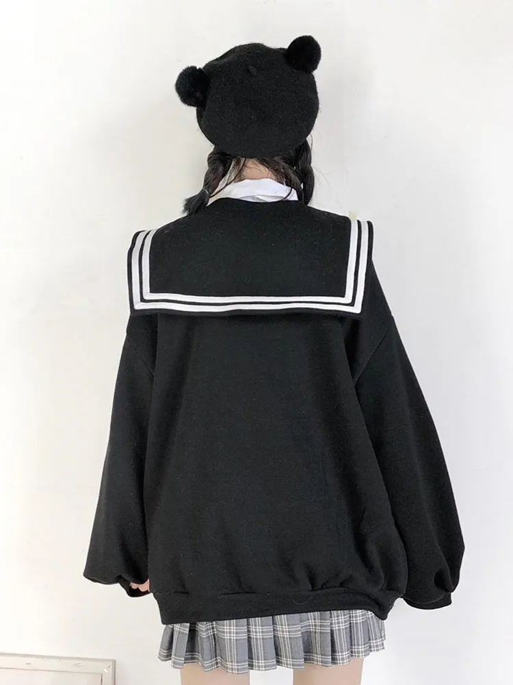 Yangelo Japanese Harajuku Navy Collar Coat Women Punk Sailor Suit JK Uniform Aesthetics Cute Bubble Sleeve Top College Style