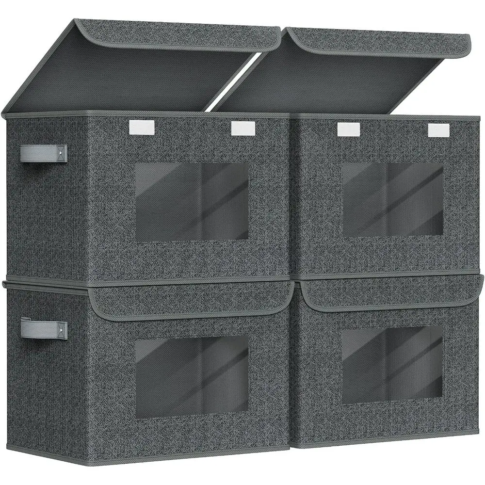 

Fabric Foldable Storage Boxes with Lids [4-Pack] Large Stackable Storage Bins, Closet Organizers and Storage Cube Storage Organi
