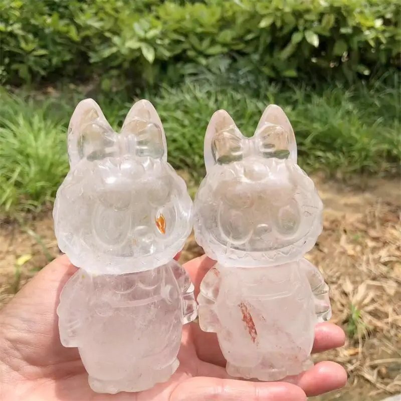 

Natural Clear Quartz Cartoon Doll Carving Crystal Healing Stone Creative Holiday Gifts For Kids Home Decor 1pcs