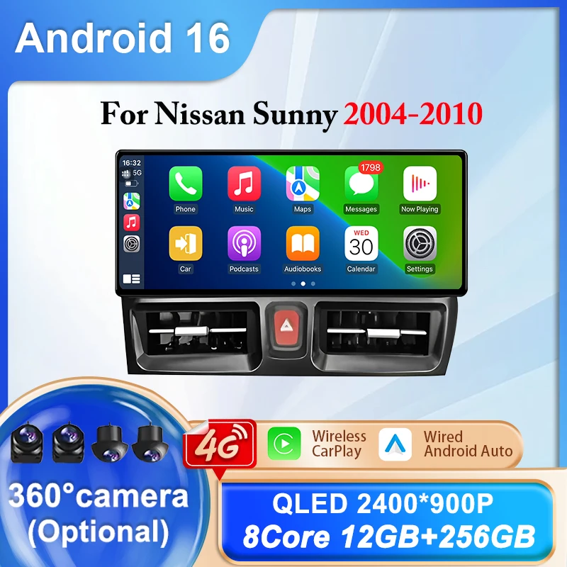 

12,3-дюймовый GPS-навигатор DSP стерео для Nissan Sunny 2004-2010, автомобильный радиоприемник, мультимедийный видеоплеер, разделенный экран, Android 16, CarPlay
