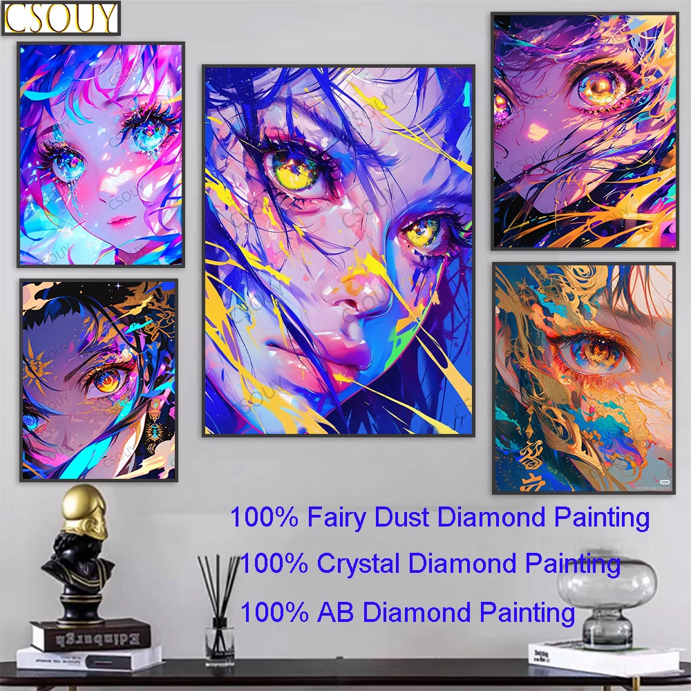 

100% Fairy Dust Square Diy Diamond Painting Neon Colors Boy Eye Cross Stitch Embroidery Mosaic Home Decor Needlework Crystal AB
