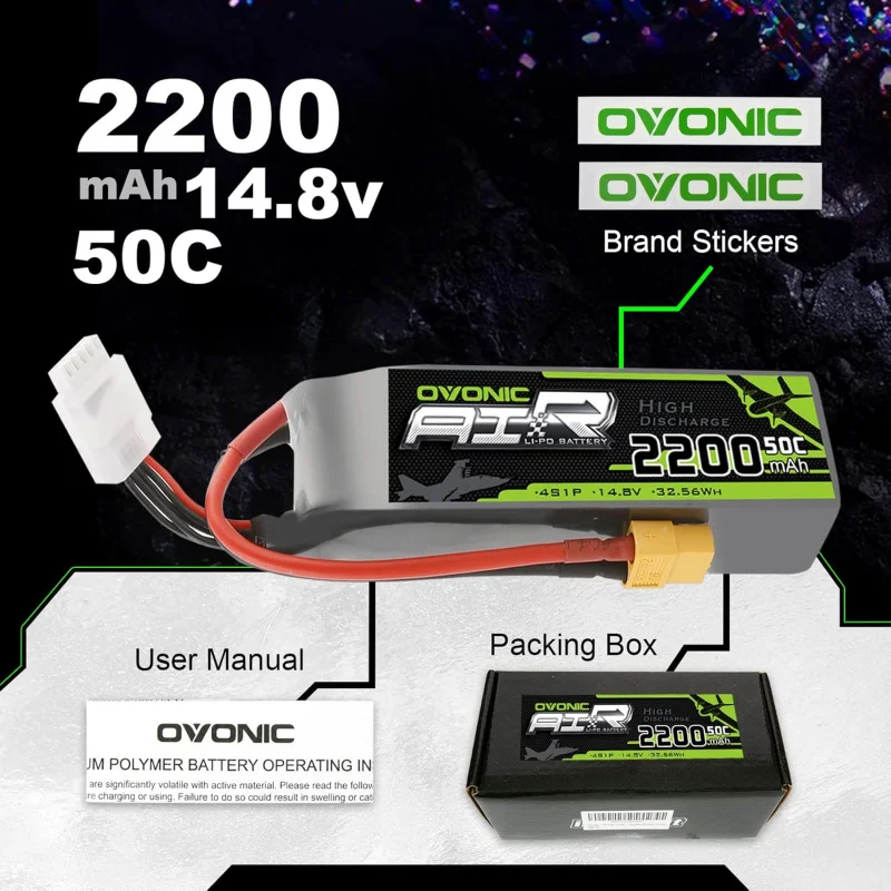 OVONIC 4s Lipo Battery 50C 2200mAh 14.8V Lipo Battery with XT60 Connector for RC Airplane Helicopter Quadcopter RC Car Truck Boa