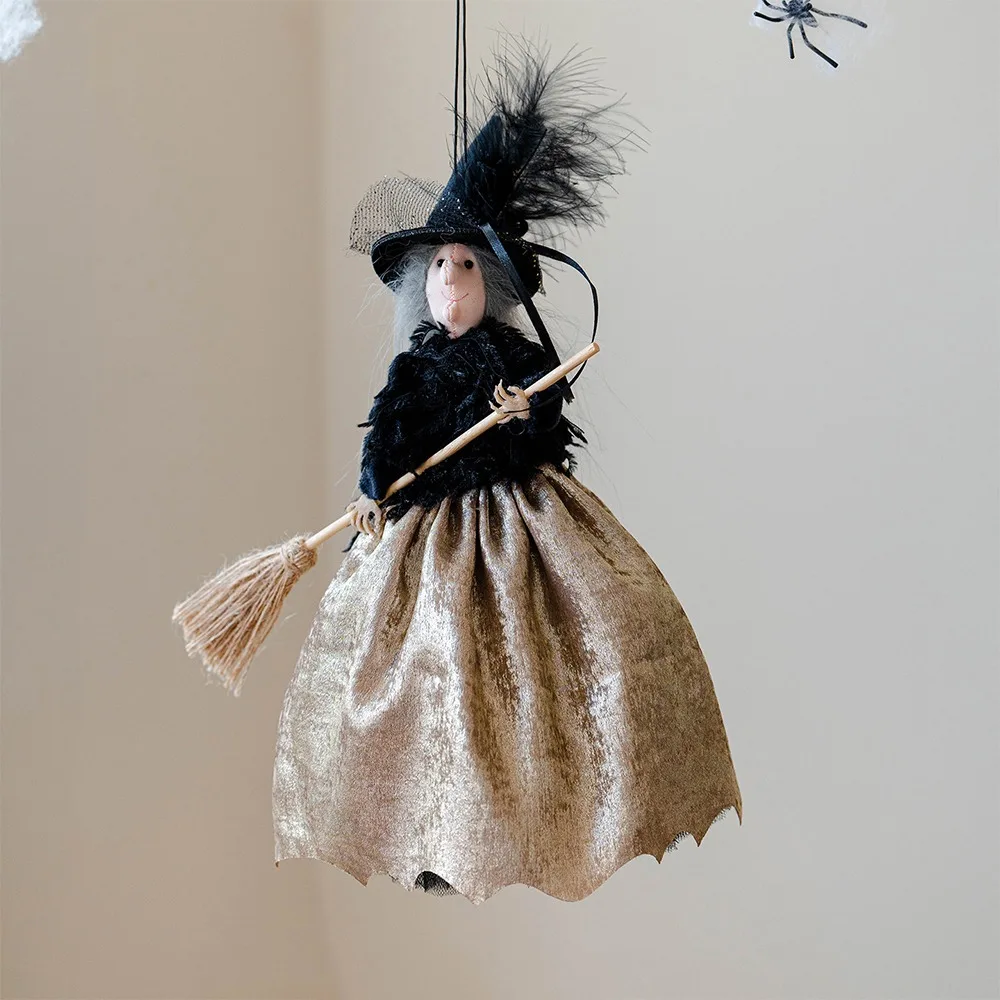 Vintage Feather Halloween Witch Pendant Funny Shiny Velvet Cute Apron Witch Pendant Handmade