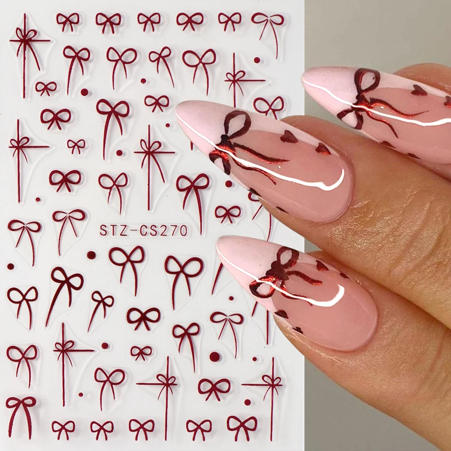 2pcs Red Black Bow French Tip Nail Stickers Cute Ribbon Bowknot Designs Sliders Decals Elegant Valentine's Day Nail Decorations