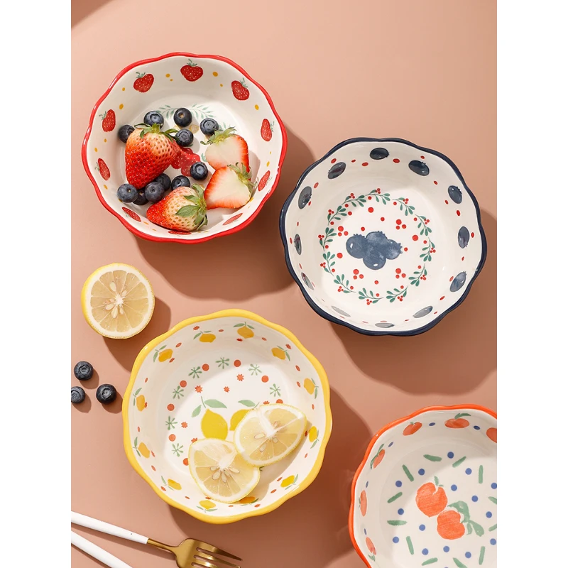 Ceramic Bowl Korean Style Cute Cartoon Fruit Household Tableware Salad Dessert Pudding Ice-Cream Breakfast Bowls Personal Items